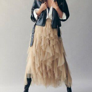 Anthropologie Cheri Ruffled Tulle Midi Skirt - new with tags
